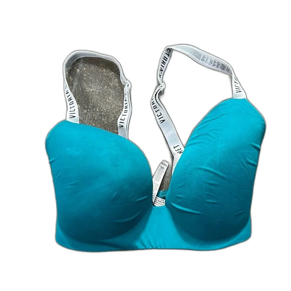 Victoria's Secret 32DDD 32F Bra Tshirt Padded Teal Green Logo Straps Tshirt